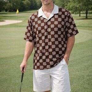 Bogey Boys Button Up Shirt NEW Men's Large Brown Big Check White Collared Retro